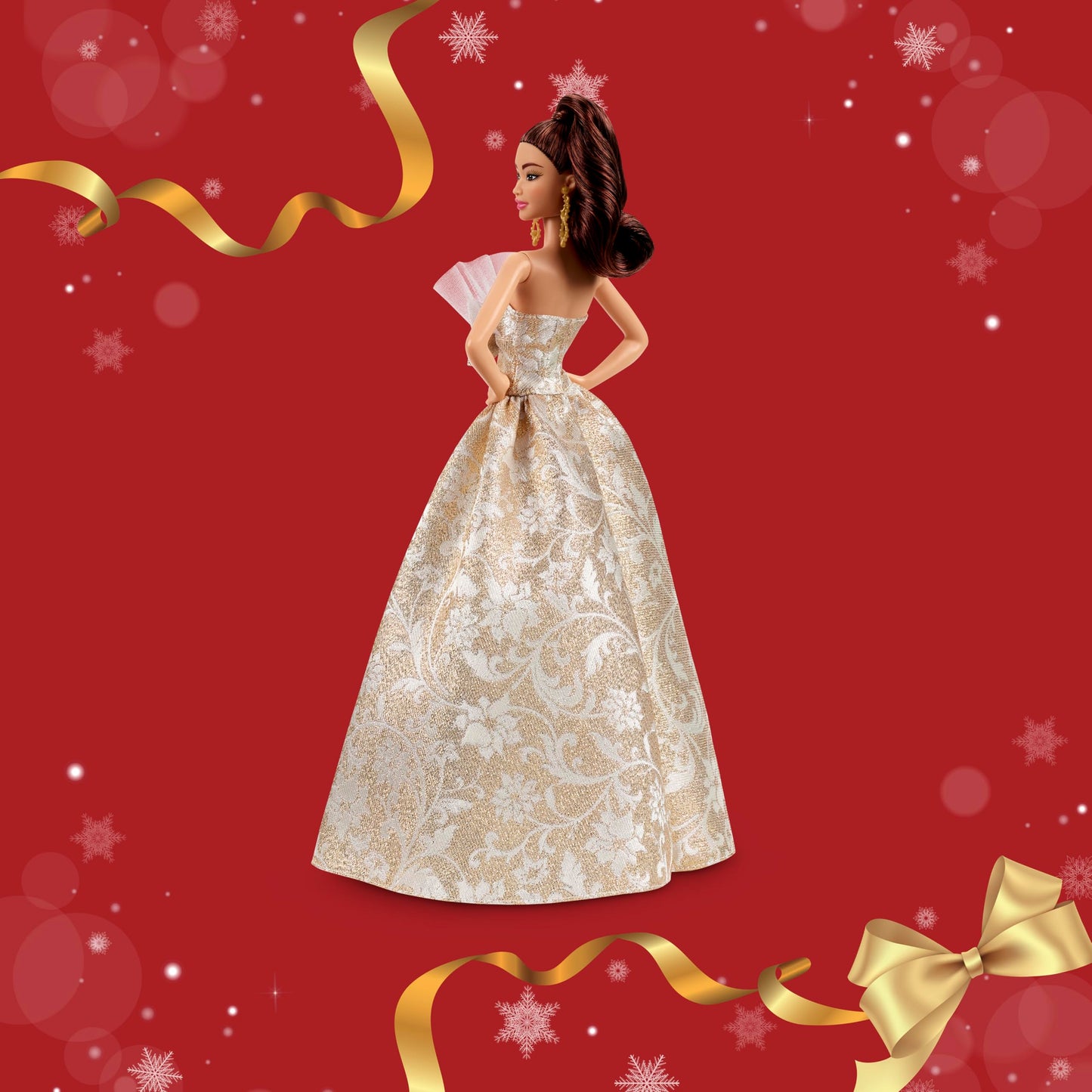 Barbie Signature 2025 Holiday Fashion Doll with Light Brown Hair Wearing Silver & Gold Gown, Seasonal Collectible Includes Displayable Packaging &