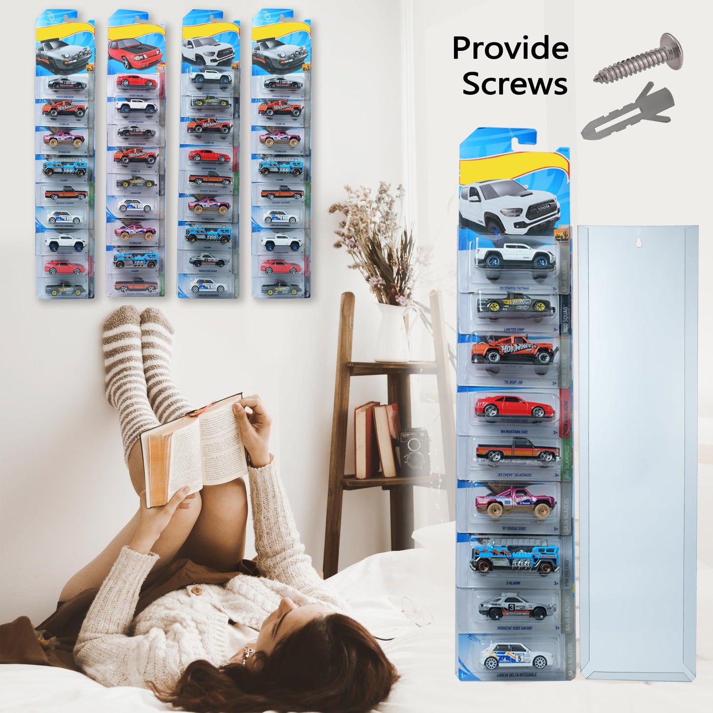 KASTUN 5 Pcs Diecast Display Case for Hot-Wheels Match-Box,Toy Car Storage Organizer,Compatible with Hot-Wheels Match-Box Packaged Cars,Packaged Cars