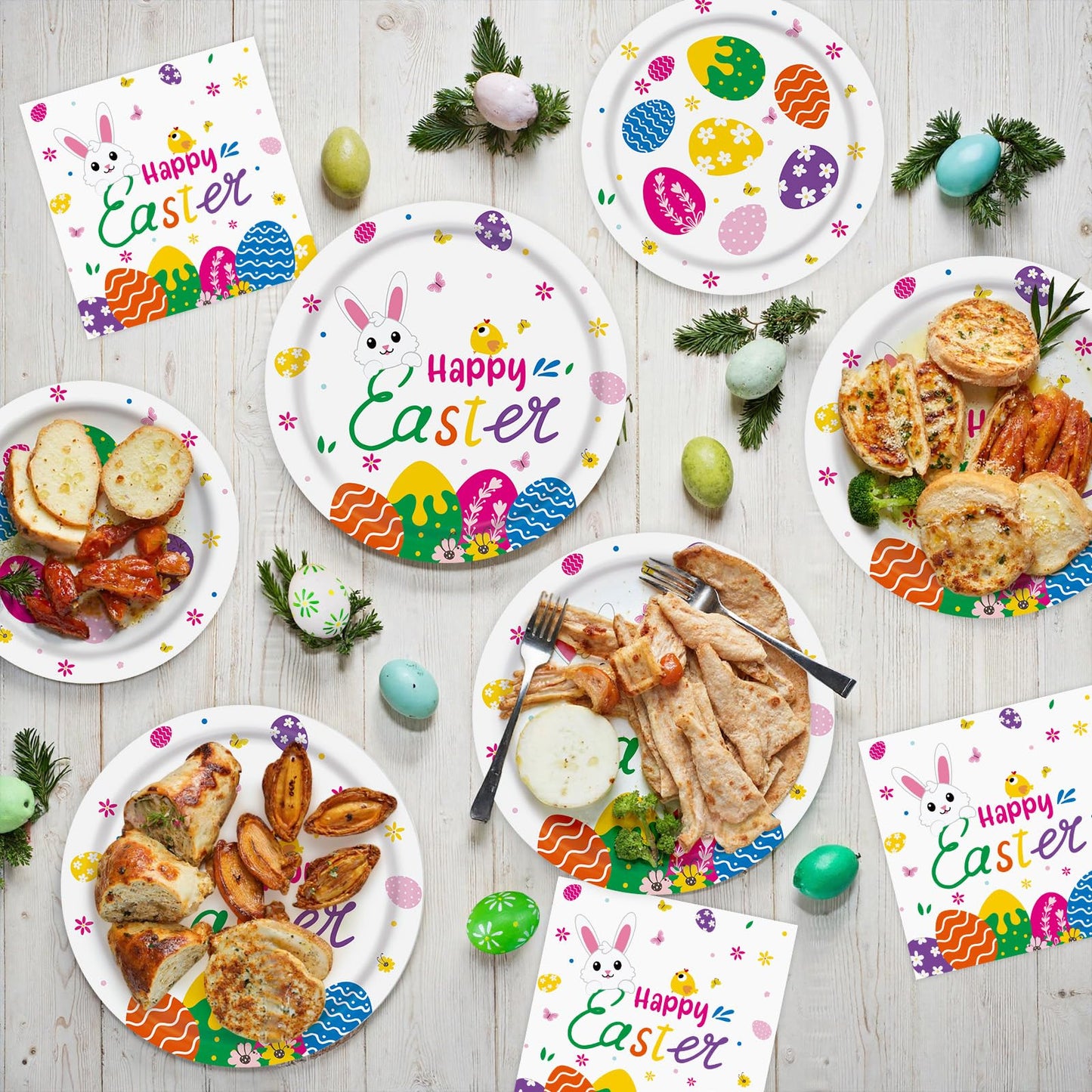 150 Pcs Happy Easter Plates and Napkins - Easte Egg Paper Dinnerware Set, Cute Eastes Rabbit Dinner Dessert Plates Luncheon Napkins Tableware
