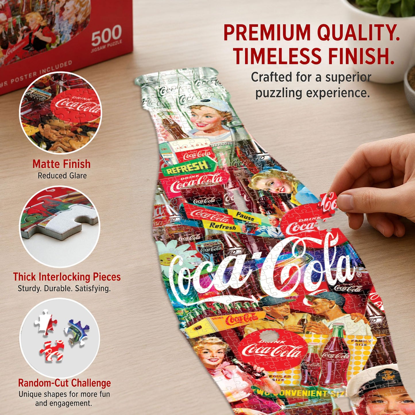 Masterpieces Coca-Cola Bottle Jigsaw Puzzle - 500 Pieces, Soda Theme, Shaped Puzzle - Age 14+