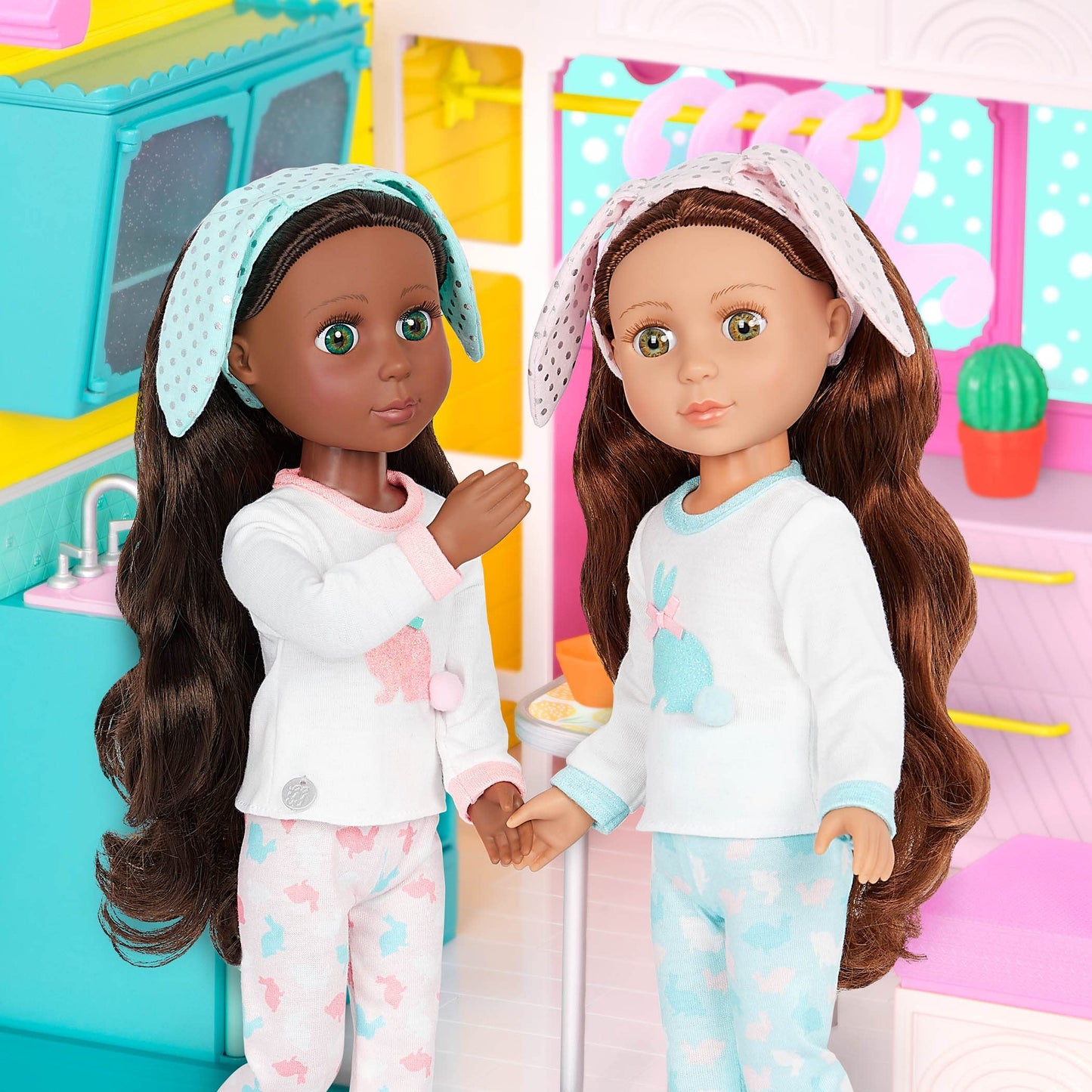 Glitter Girls - 14-Inch Slumber Party Doll - Brown Hair & Green Eyes - Bunny Pajama Outfit & Headband - 3+ Years- Eniko