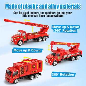 QUANA 6 Pack Fire Truck Playset, Alloy Mini Firetruck Toys for Toddlers 3-5
