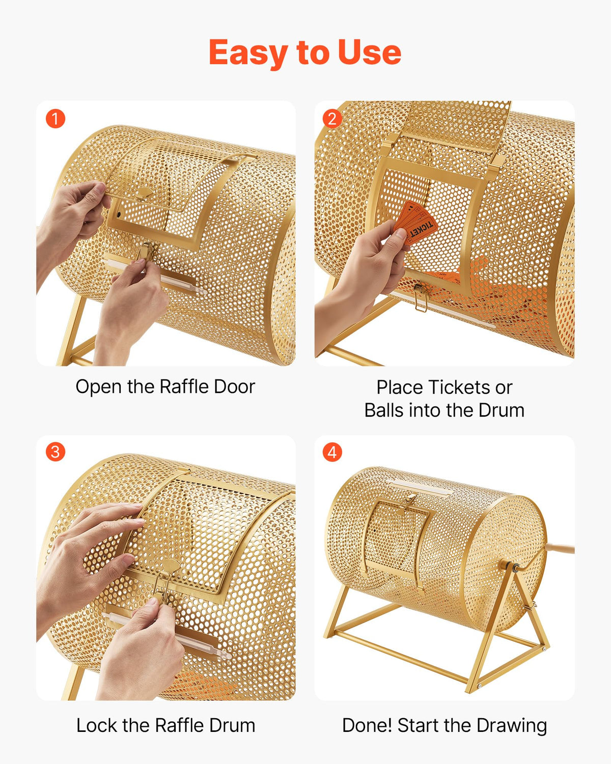 VEVOR Raffle Ticket Spinner, 16.1" x 11.9" Holds 5000 Tickets or 200 Ping Pong Balls, Raffle Drum Lottery Spinning Cage with Reinforced Handle, Stable