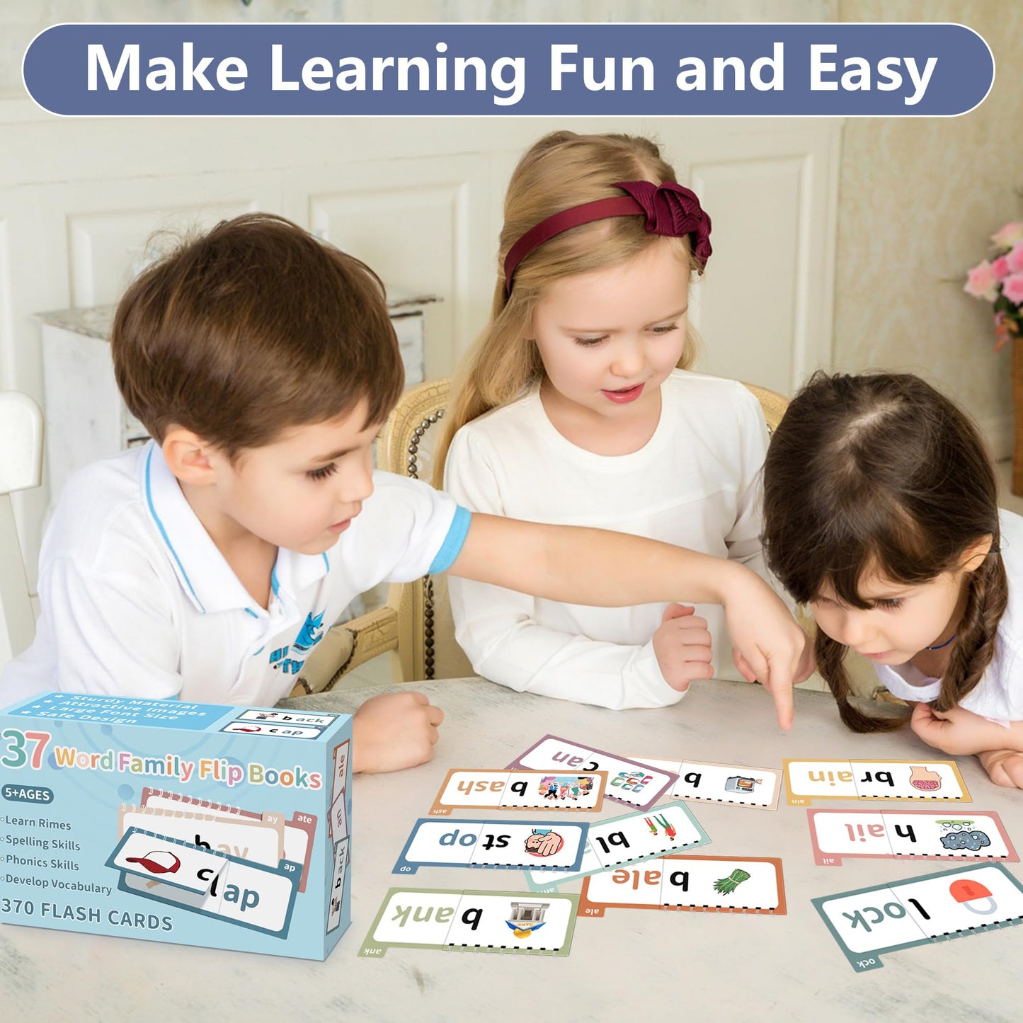 Yoink 37 Read & Rhyme Phonics Flip Books - Word Family Build Book for Kids