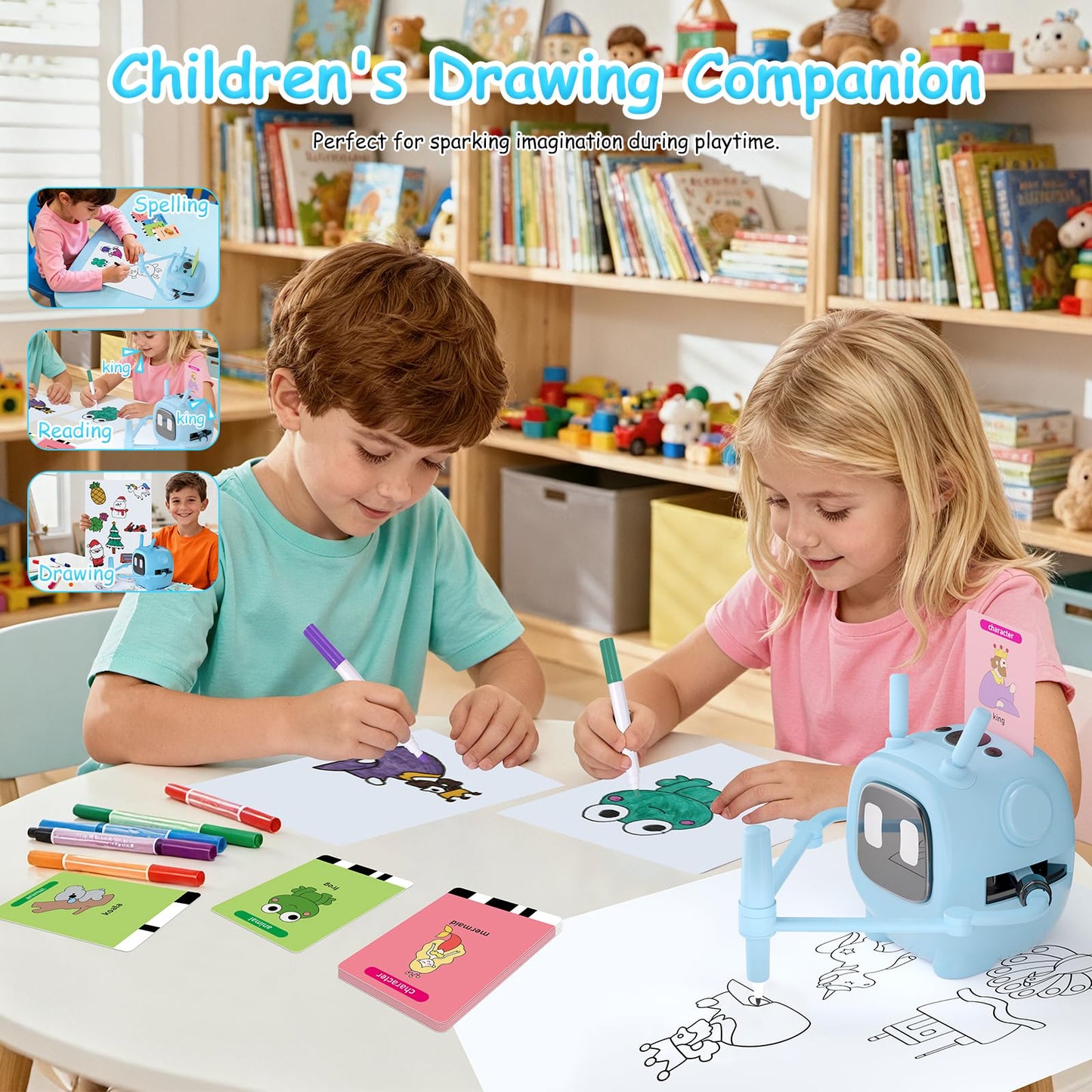 Art Enlightenment Drawing Robot: Educational Interactive Learning Toy for Kids - Auto Painting Machine with 192 Cards & Pens - Montessori Gifts