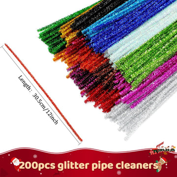 Praisebank Glitter Pipe Cleaners for Crafts, 200pcs, Chenille Stems for DIY Projecets, Arts & Crafts Supplies for Festival Party Decorations