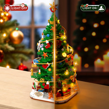 Christmas Tree with LED Light Building Blocks, Compatible with Lego Christmas Ornaments Set for Tabletop Home, Wreath Snowflake Xmas Decoration