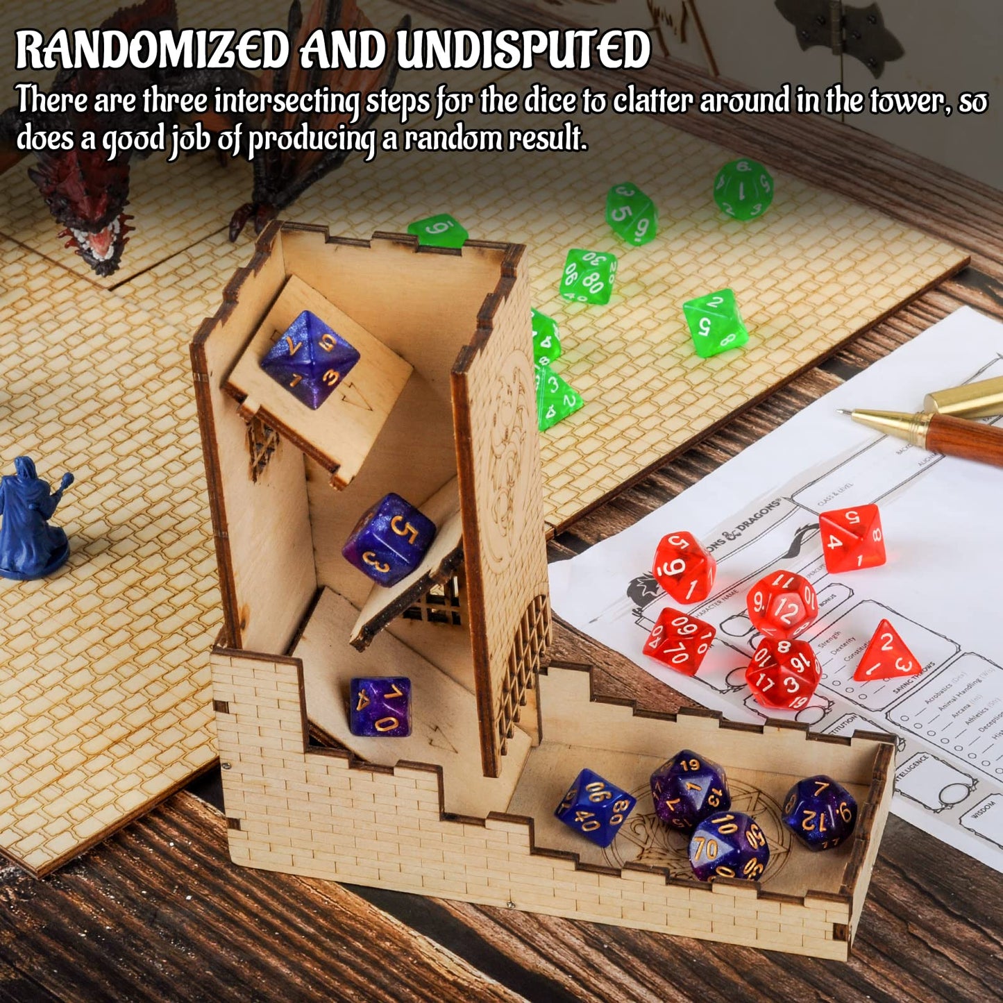 CZYY Castle Dice Tower, Foldable Wooden Dice Roller with Tray