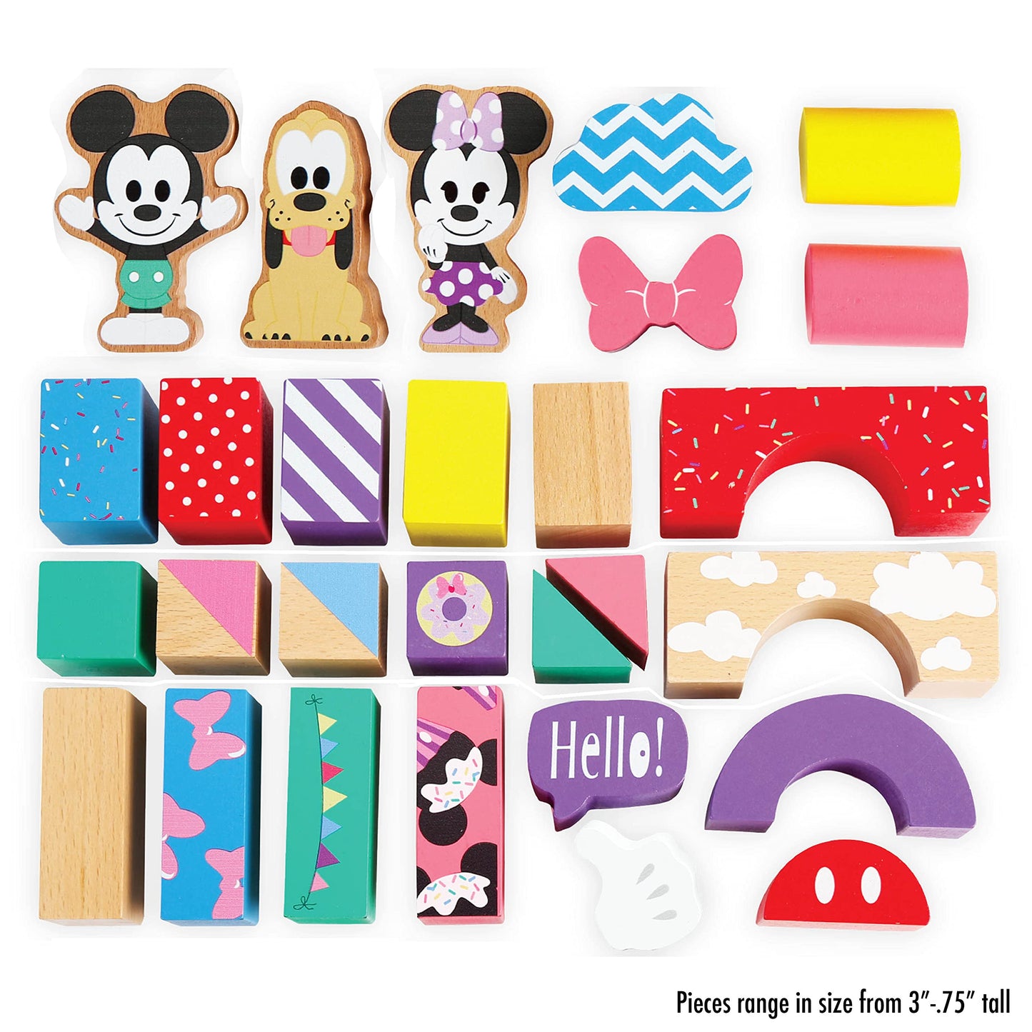 Just Play Disney Wooden Toys Mickey Mouse & Friends Block Set, 28-Piece Set Includes Mickey Mouse, Minnie Mouse, and Pluto, Kids Toys for Ages 18