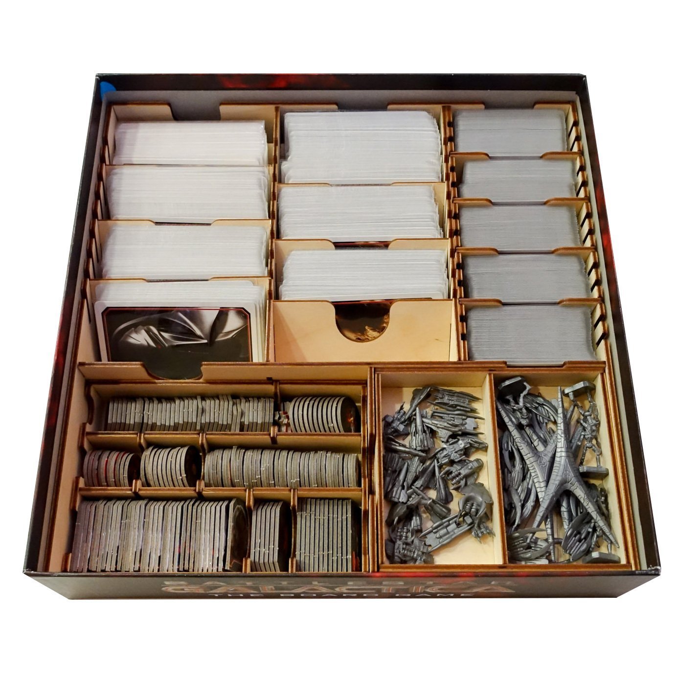 The Broken Token Board Game Organizer - Battlestar Galactica Compatible Wood Storage Box with Multiple Trays and Dividers