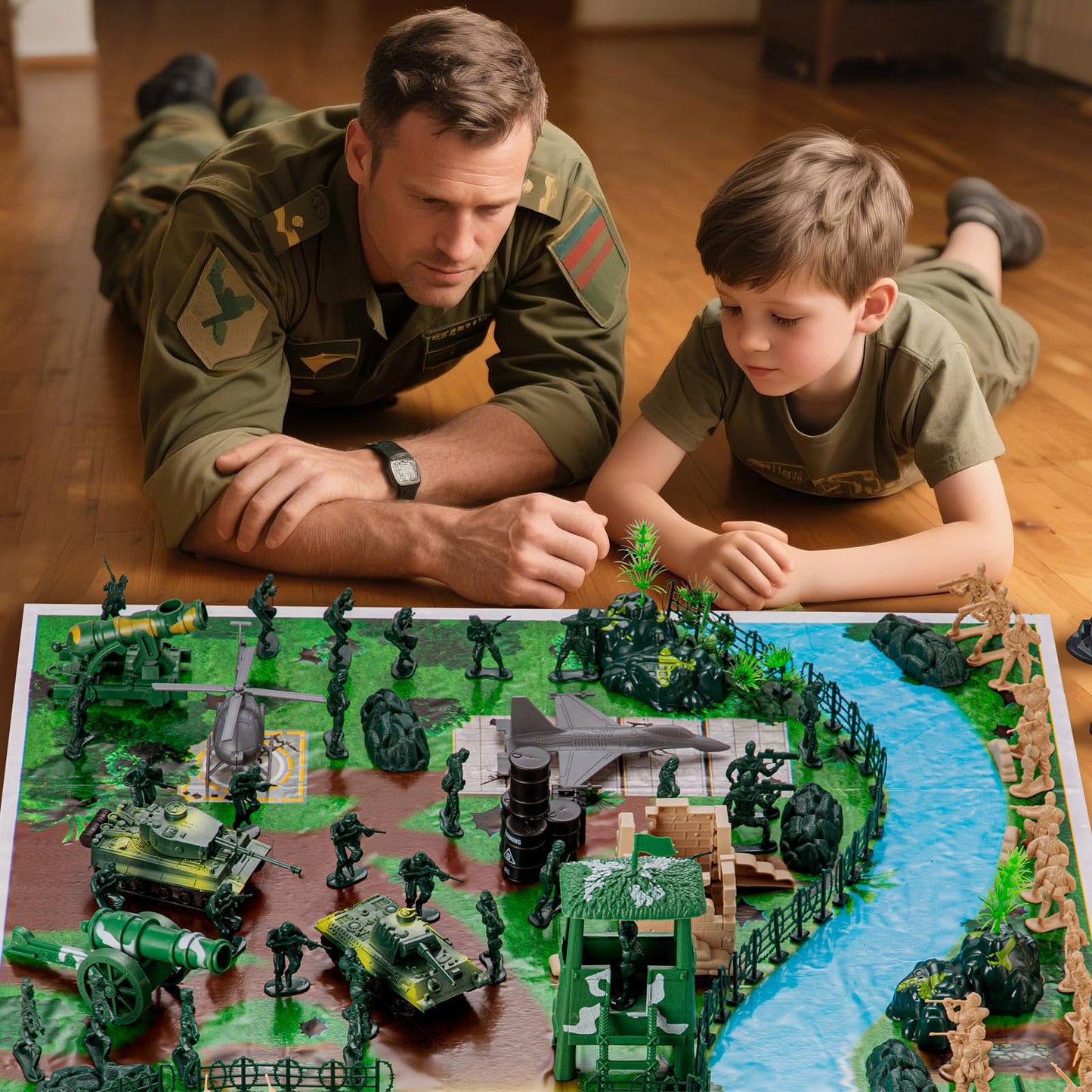 oqotoy Army Men Toys Large Battle Playset- 110-Piece Army Men Action Figures Playset with Realistic Vehicles (Tanks, Helicopter, Fighter