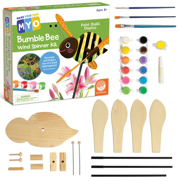 MindWare Make Your Own Bumble Bee Wind Spinner Wood Craft Kit - Build & Decorate for Ages 8 & Up