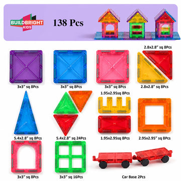 Magnetic Tiles for Kids, 138 PCS STEM Building Blocks with Play Mat