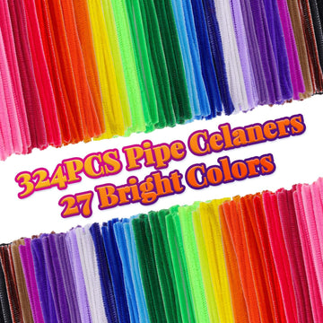 Caydo 324 Pieces Pipe Cleaners 27 Colors Chenille Stems for Home Decorations DIY Art Creative Crafts Project (6 mm x 12 Inch)