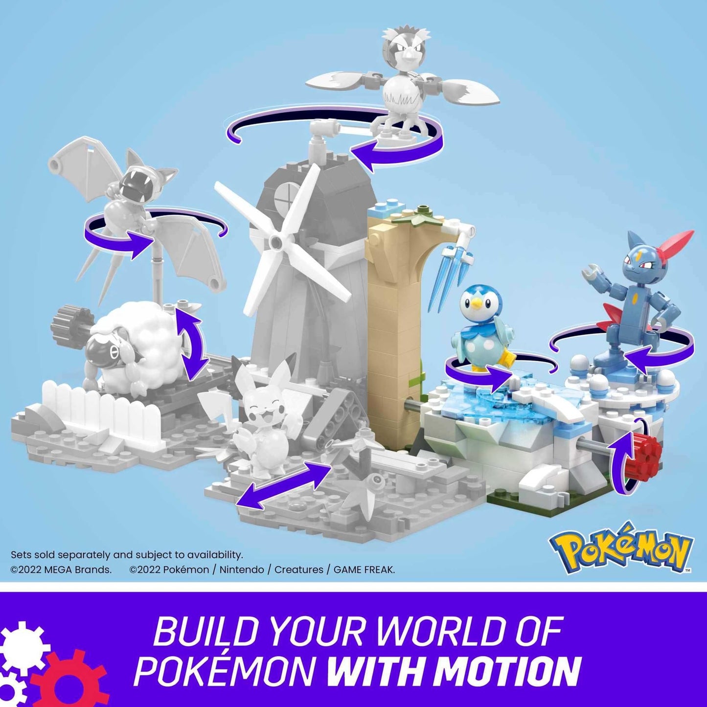 MEGA Pokemon Action Figure Building Toys, Piplup and Sneasel's Snow Day with 171 Pieces and Motion, 2 Poseable Characters, for Kids