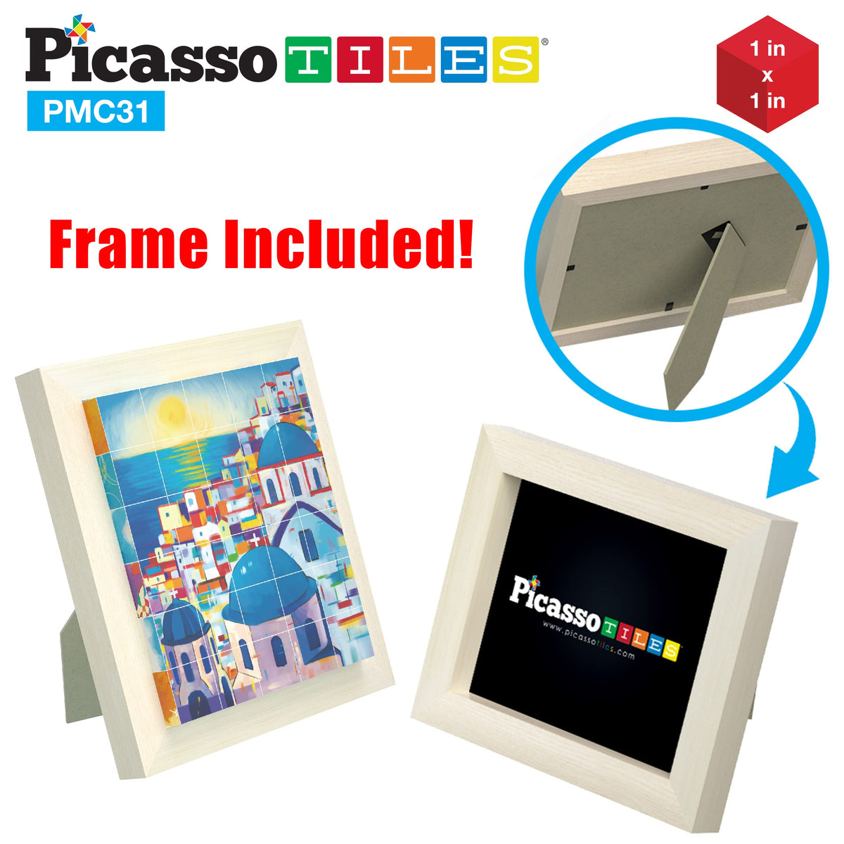 PicassoTiles 6-in-1 World Famous Painting Puzzles Magnetic Cubes Toy_Building_Block, Spain Park Guell, Paris Eiffel Tower, Greece Santorini & More for