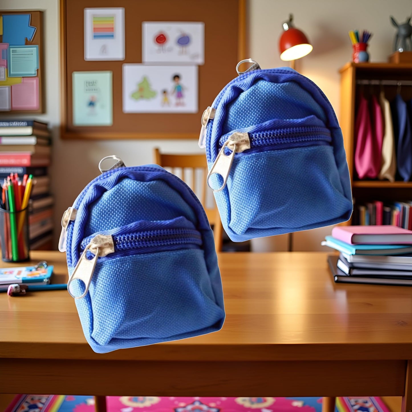 2Pcs Blue Mini Doll Backpack Bag Model Accessory for 1/6 Scale Décor,Simulation Mini School Bag Model,Accessories