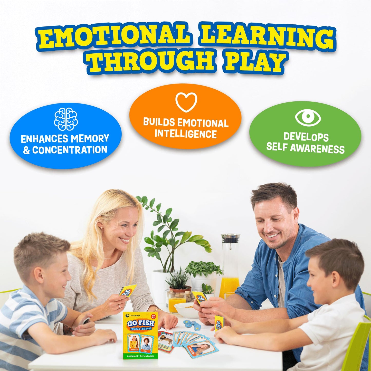 ThinkPsych Go Fish - Faces & Feelings Card Game Social Emotional Learning Game for Kids Ages 6+ | Teaches Emotions Through Play | 2-6 Players | Home