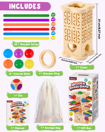 Montessori Wooden Board Game for Kids 3-8, Fine Motor Skills Toy 42 Strips