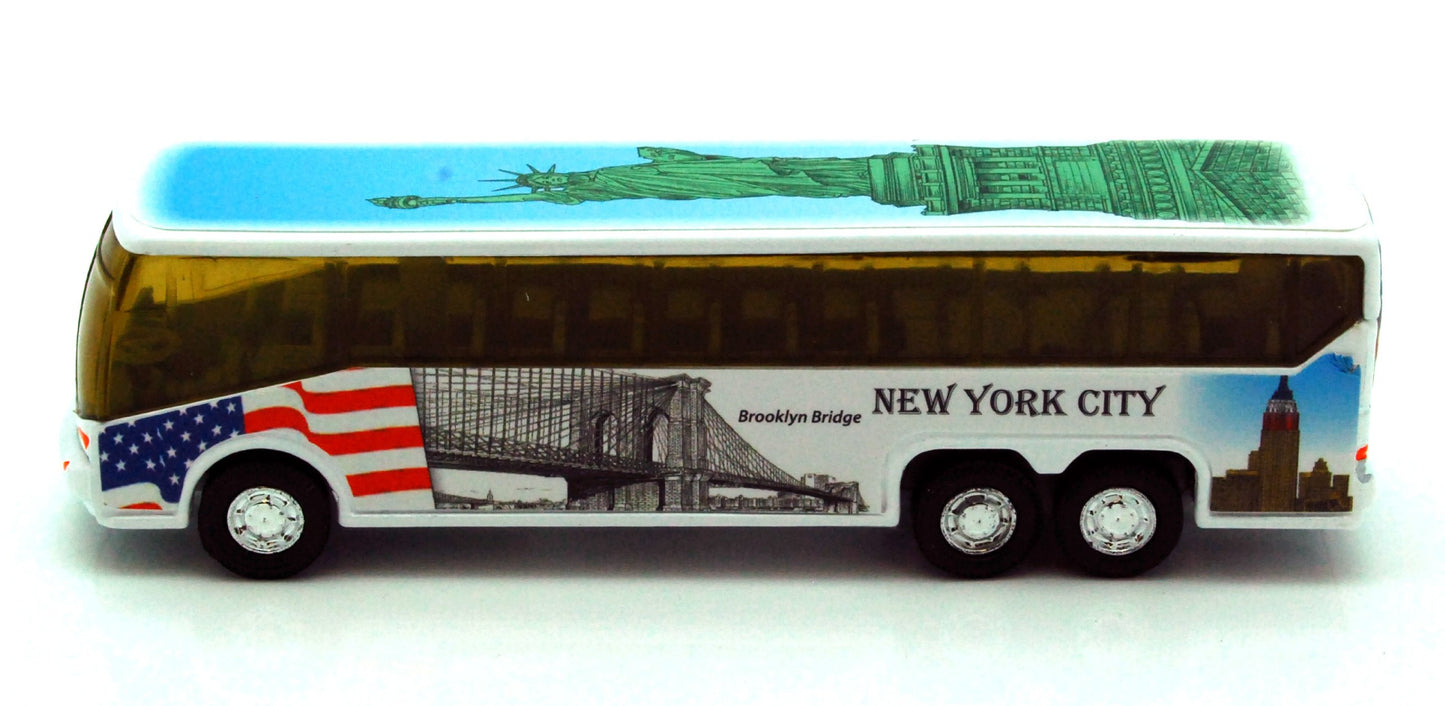 NYC Diecast Coach Bus 6" - Statue of Liberty, Empire State Building, Freedom Tower