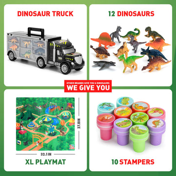 MOBIUS Toys Dinosaur Truck Carrier - Large Transport Truck with 12 Realistic Dino Figures for Kids Ages 3-7 - Durable BPA-Free Dinosaur Storage Toy