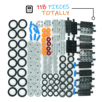 Pasacho Wheels and Axles Set Tires, 118pcs City Car Parts Kits, Vehicle Truck Parts Classic Pieces Accessories, Construction Bulk Bricks Building