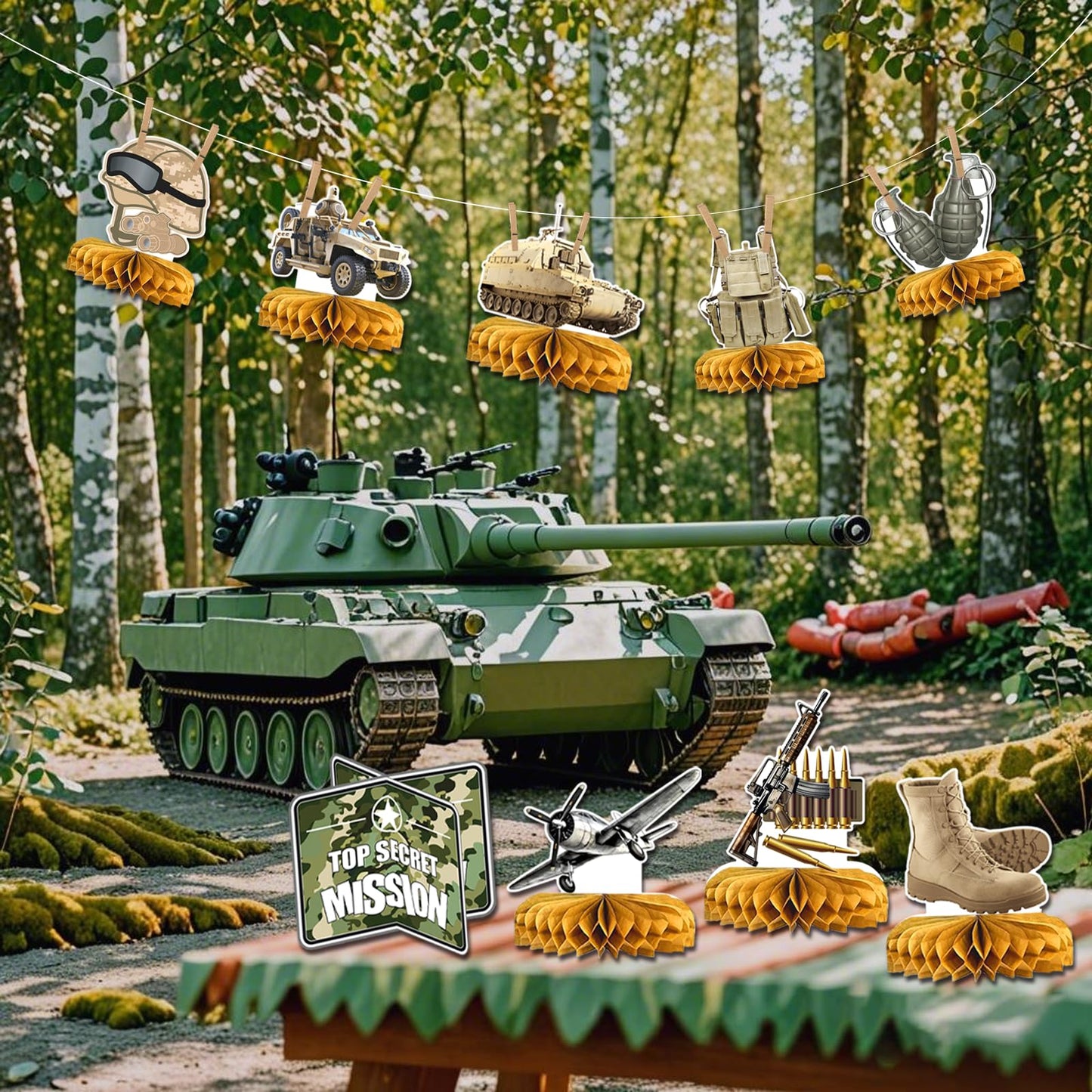 Army Party Decorations Centerpieces, 3D Tank Honeycomb, Military Table Decorations, Army Birthday Party Decorations for Baby Shower Camo Birthday