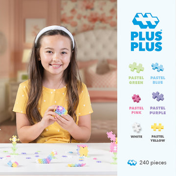 PLUS PLUS 240 Piece Pastel Mix Tube - Mini Interlocking Building Blocks Set, Stem Toys for Kids - Sensory Bin Fillers/Math Manipulatives Classroom