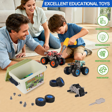 Trovogil Take Apart Monster Truck Toys for Kids 3 4 5 6 7 8 Year Old Boys, STEM Educational Building Toys with Electric Drill & Storage Box Gift
