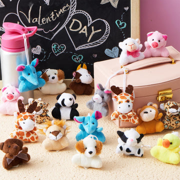 JOYIN 28 Pack Valentine's Day Gifts Cards for Kids with Plush Toy Key Chain Stress Relief Toy for Classroom Exchange Cards and Kids Party Favor