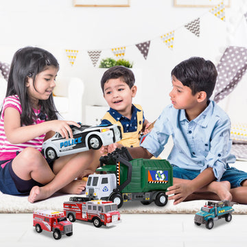 Mighty Fleet Toughest Minis 3 Pack, 5" Garbage Truck, Cherry Picker, Tow Truck Toy w/Lights & Sounds, Realistic Design & Batteries Included - Age 3+
