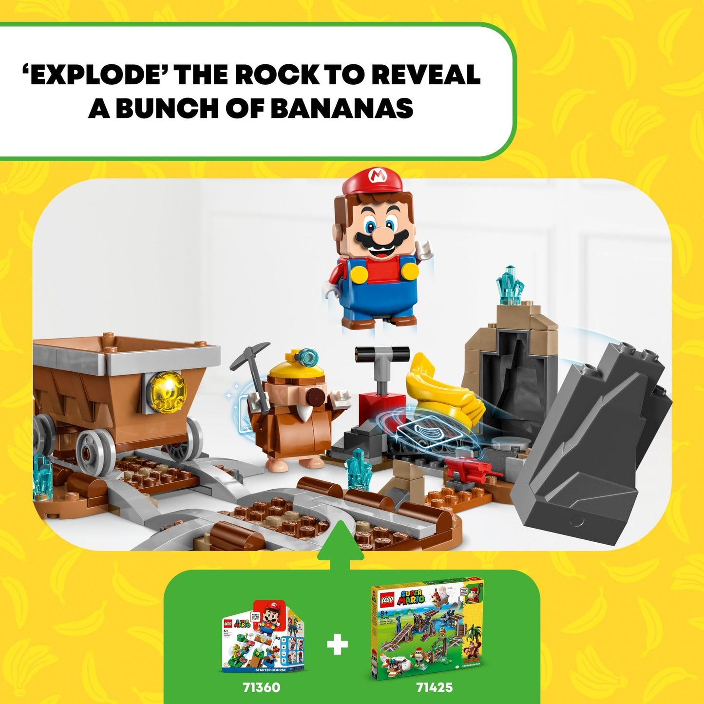 LEGO Super Mario Diddy Kong's Mine Cart Ride Expansion Set 71425, Collectible Building Toy with Brick Built Funky Kong Figure, Super Mario Gift Set
