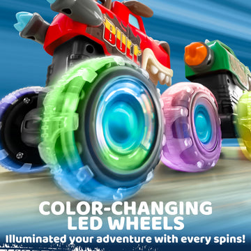 JOYIN 3 Pack Monster Truck Toy - Motion Activated Light Up Cars for Toddlers - Monster Glow Rover LED Wheels - Baby Boy Toys - Press and Go Dinosaur