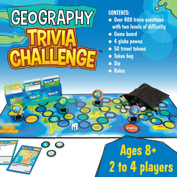 MindWare Geography Trivia Challenge - Board Game for Kids 8-12 and Up - Fun Trivia with 432 Double-Sided Question Cards - Educational Geography Game