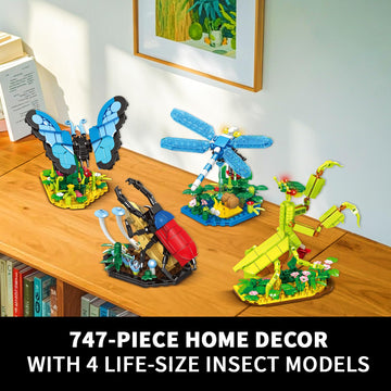 mesproud Ideas Insect Collection Toys, Bug Building Set with Life-Size Blue Morpho Butterfly, Hercules Beetle, Dragonfly and Chinese Mantis Display