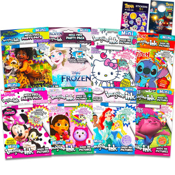 Bulk Imagine Ink Mess Free Coloring Book Set - Bundle with 8 Variety Books: Disney Princess, Frozen, Trolls, More Plus Stickers | Party Supplies