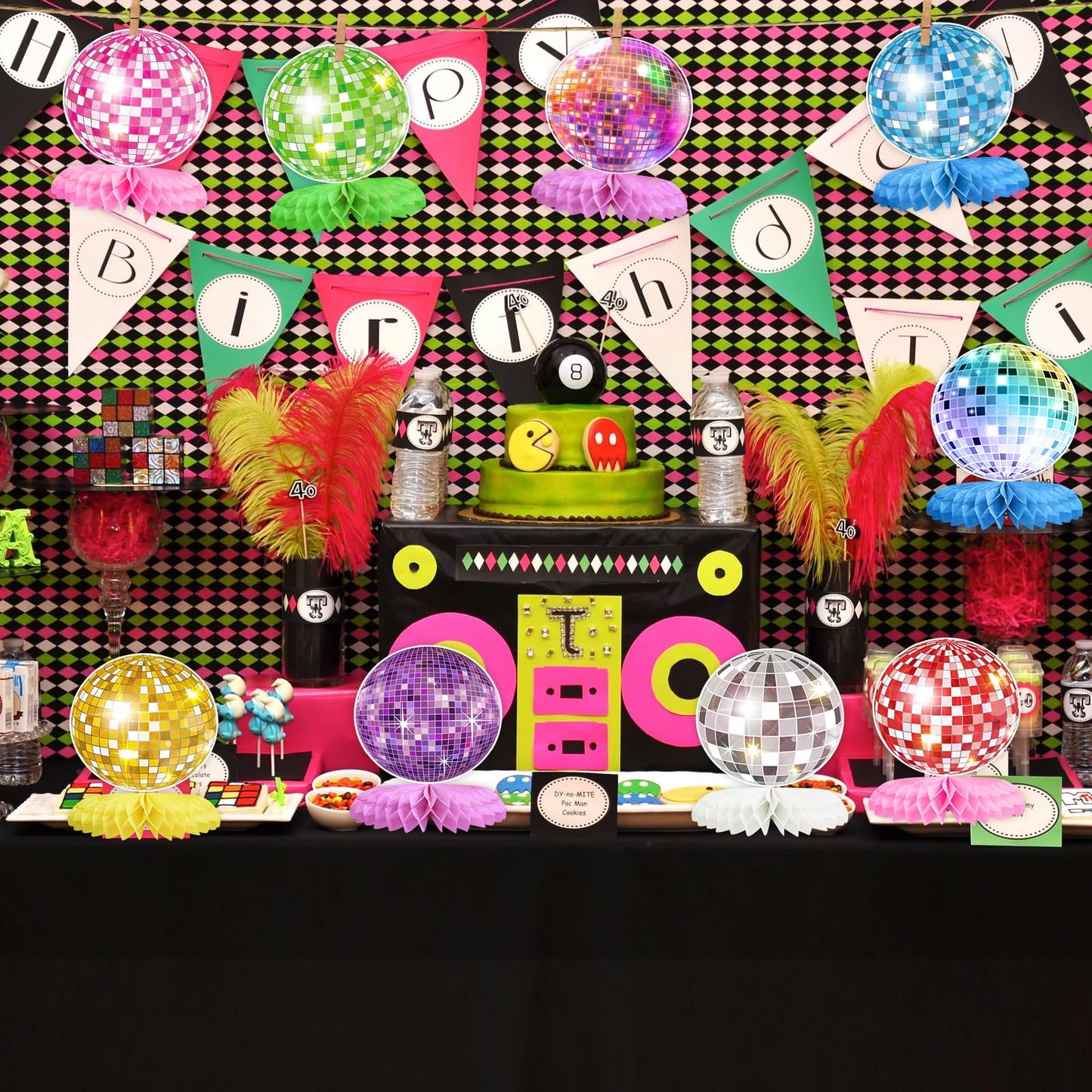 9PCS Disco Honeycomb Centerpieces Disco Ball Party Decorations Colorful Rock and Roll Party Table Centerpieces 50s 70s 80s 90s Disco Music Theme