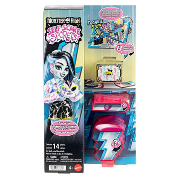 Monster High Self-Scare Secrets Frankie Stein Doll and Accessories Set with 13 Realistic Surprises Like Hair Dye Kit and Gaming Console
