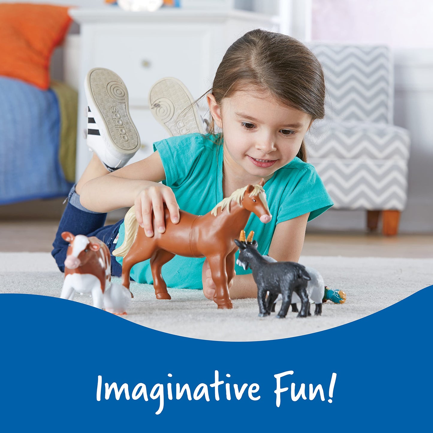 Learning Resources Jumbo Farm Animals - Horse Cow Sheep Chicken Goat Figurines, Barn Toys, Fine Motor Skills, Toddler Educational Playset, Montessori