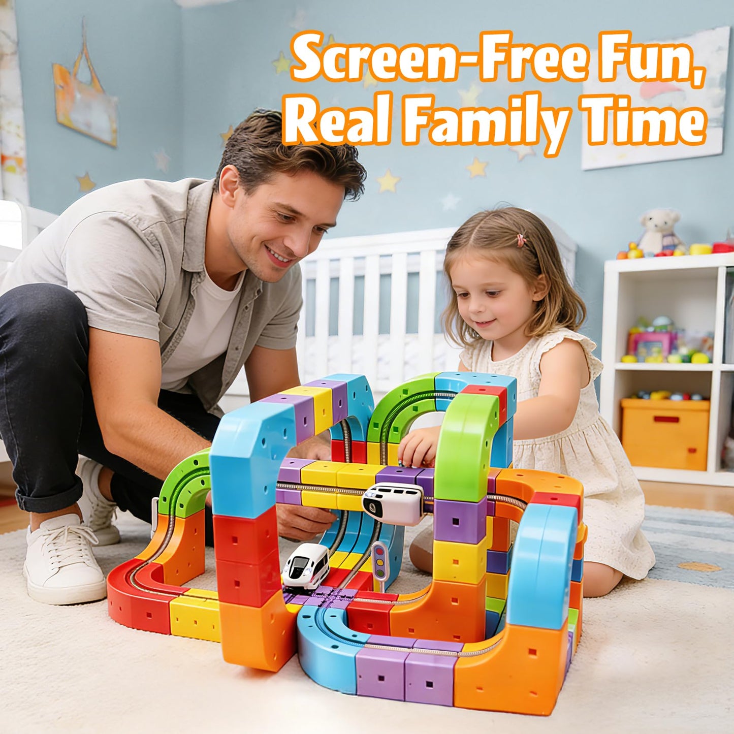 Electric Train Set for Kids 3-8, 121PCS/2 Car, 3D Infinity Racer Magnetic Train Sets with Motorized Train, STEM Building Train Tracks for Creative