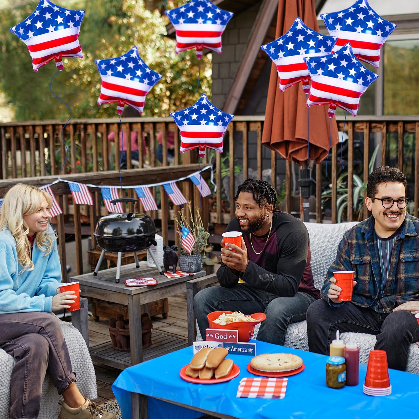 10 Pieces 18 Inches American Flag Star Foil Balloons, Patriotic Red, White, and Blue Mylar Star Shaped Balloons for 4th of July, Independence Day