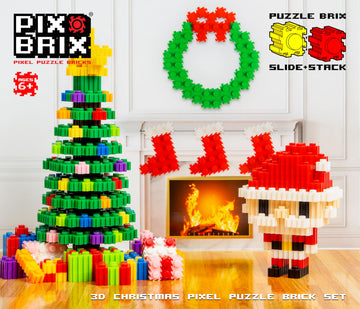 Pix Brix Pixel Art Puzzle Bricks Christmas Scene Puzzle with Display Box Patented Colorful Building Bricks, Create 2D and 3D Builds A Fun, Festive