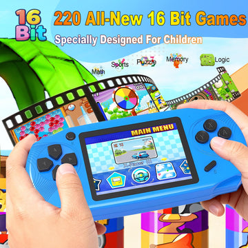 Beijue 16 Bit Handheld Games for Kids Preloaded 220 Retro Video Games, Blue