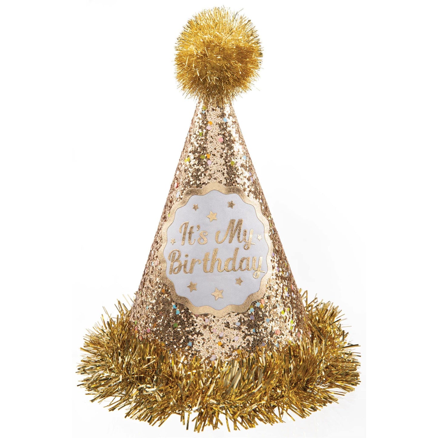 Luxurious Gold Glitter Birthday Cone Hat - 8" x 9" (1 Pc.) - Premium Quality Material, Stand Out & Shine Accessory - Perfect for Birthday Celebration