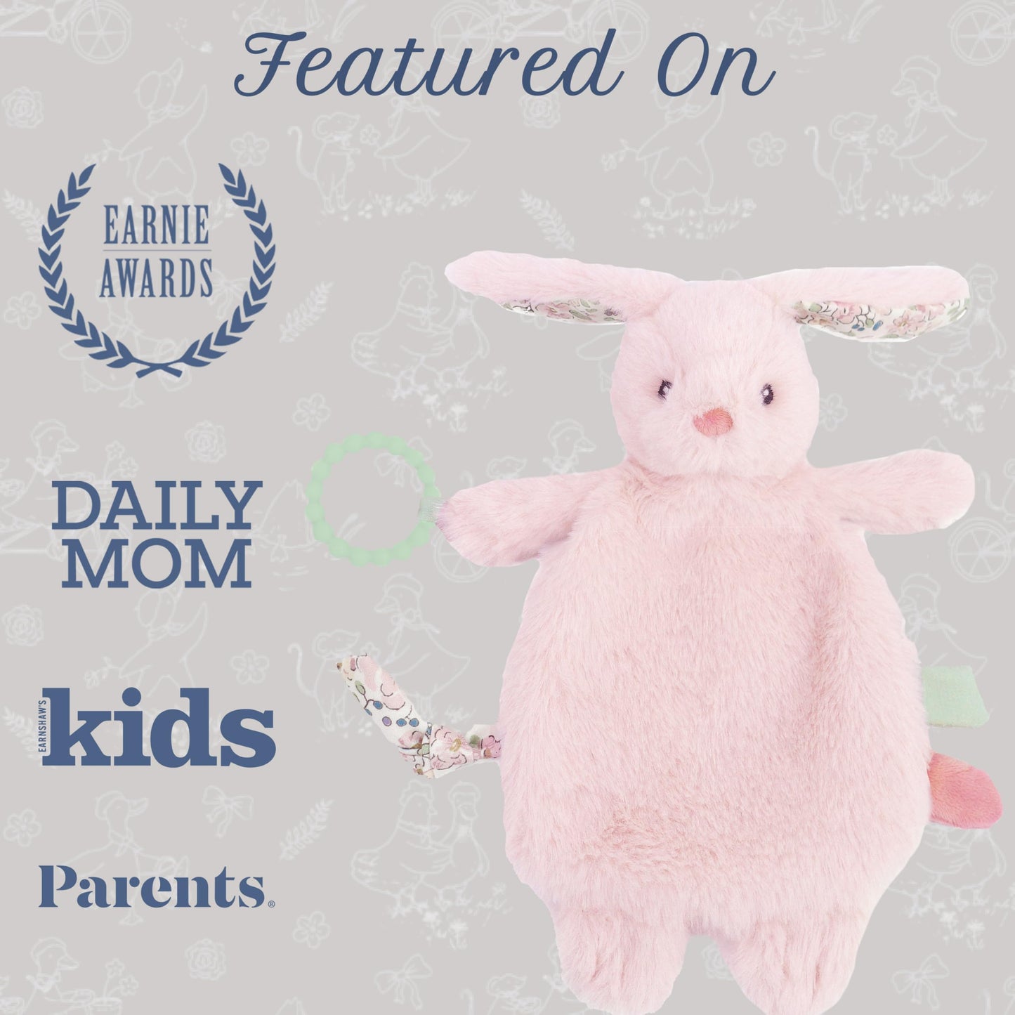MON AMI Rosie Bunny Teether Lovey, 12-Inch Baby Security Blanket Gift