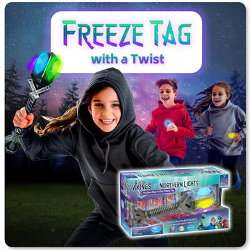 Freeze Tag with a Twist: Vikings of the Northern Lights | 3-10 Players, Ages 5+ | Glow in the Dark | Gem Treasure Hunt | RV & Family Camping Games |