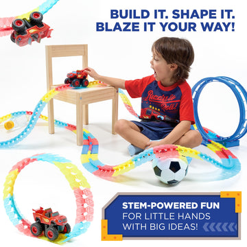 Blaze and The Monster Machine Race Track Set - 117-Piece STEM Playset with Flexible Glow Tracks - Official Nickelodeon Toys for Kids Ages 3 to 8