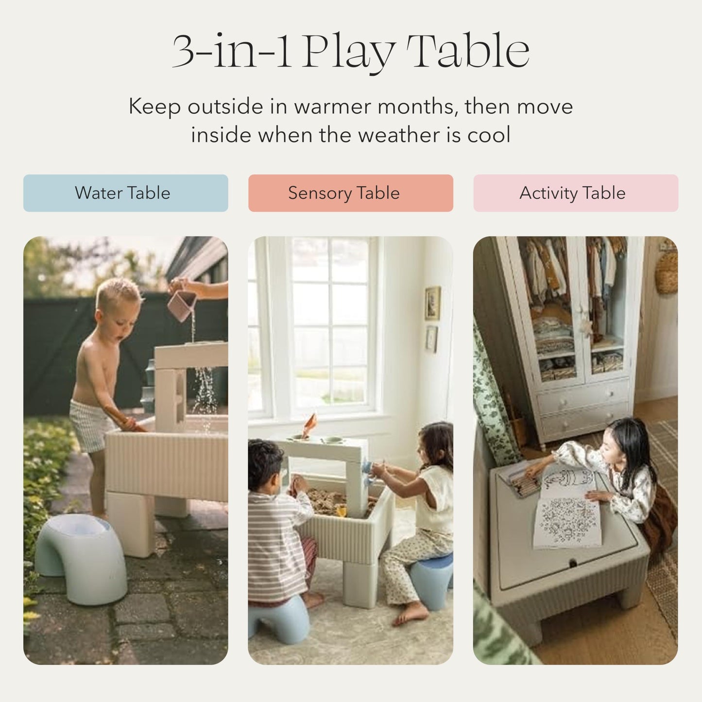 PLAYSMOL Tide Water & Sensory Table, 3-in-1 Play Sand Table with Lid, Toddlers & Kids Indoor Outdoor Activity Water Station, Ages 18 Months+