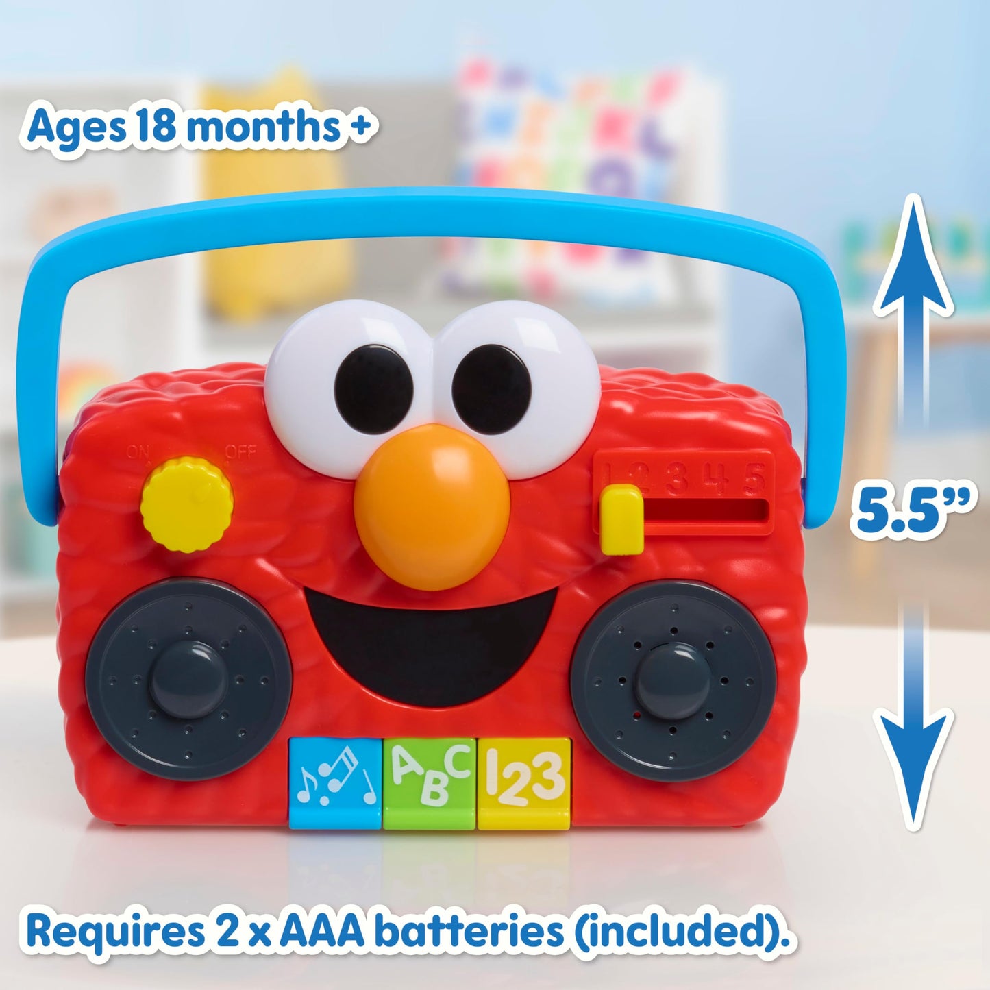 Sesame Street Elmo Take Along Boombox with Lights & Sounds, 5.5-inch Interactive Toy, Learning and Education, Kids Toys for Ages 2 Up by Just Play