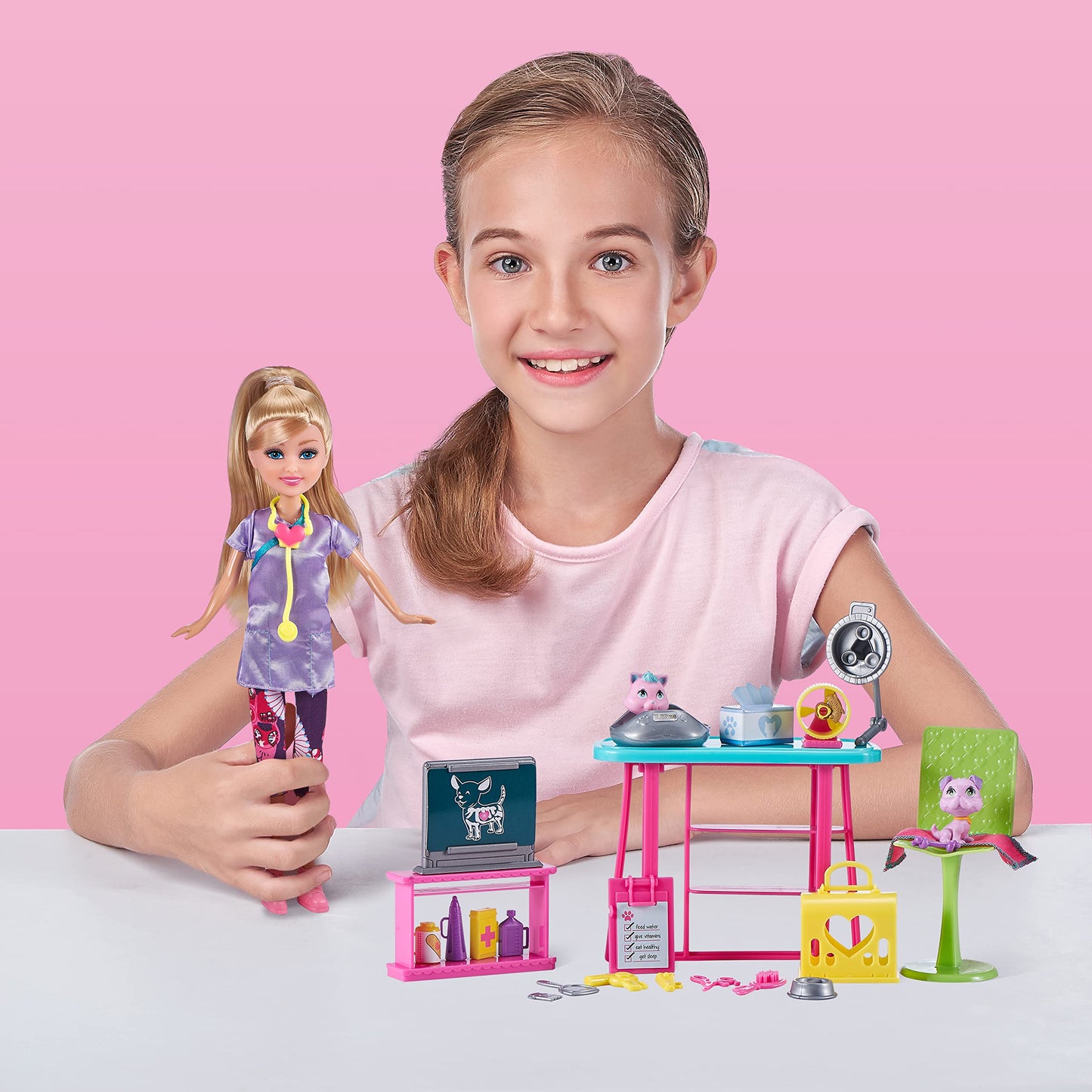 Sparkle Girlz Pet Clinic Doll Set Sparkle Veterinary Clinic Toy 10.5 Inch Doll and Animal Playset for Girls by ZURU